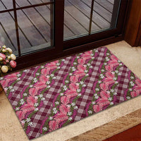 Polynesian Monstera Tiare Floral Rubber Doormat Fuchsia Tropical Plaid LT01 - Polynesian Pride