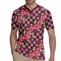 Polynesian Monstera Tiare Floral Rugby Jersey Fuchsia Tropical Plaid - Polynesian Pride