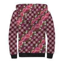 Polynesian Monstera Tiare Floral Sherpa Hoodie Fuchsia Tropical Plaid - Polynesian Pride