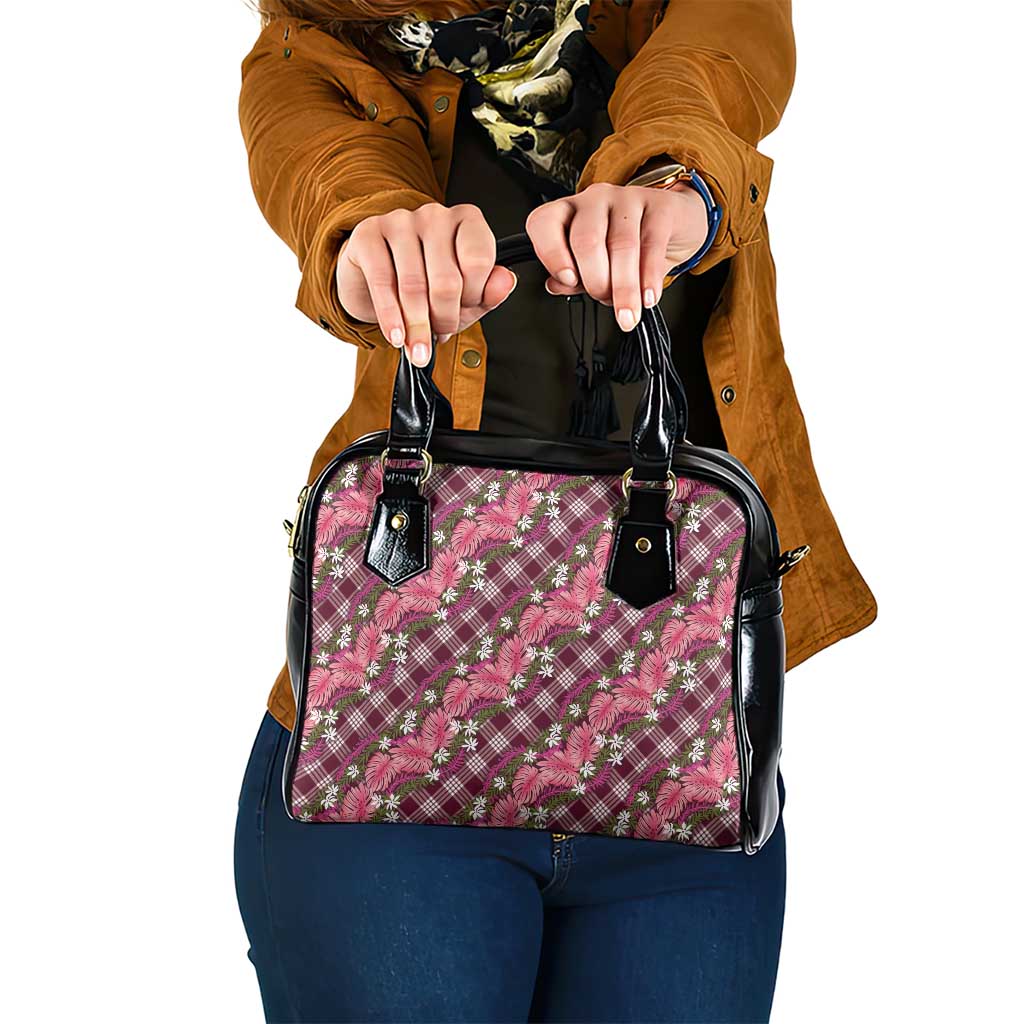 Polynesian Monstera Tiare Floral Shoulder Handbag Fuchsia Tropical Plaid - Polynesian Pride
