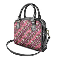 Polynesian Monstera Tiare Floral Shoulder Handbag Fuchsia Tropical Plaid - Polynesian Pride