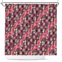 Polynesian Monstera Tiare Floral Shower Curtain Fuchsia Tropical Plaid - Polynesian Pride