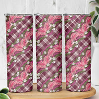 Polynesian Monstera Tiare Floral Skinny Tumbler Fuchsia Tropical Plaid LT01 - Polynesian Pride