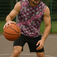 Polynesian Monstera Tiare Floral Sleeveless Hoodie Fuchsia Tropical Plaid LT01 - Polynesian Pride