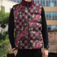 Polynesian Monstera Tiare Floral Sleeveless Puffer Jacket Fuchsia Tropical Plaid LT01 - Polynesian Pride