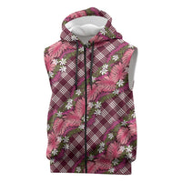 Polynesian Monstera Tiare Floral Sleeveless Zip Hoodie Fuchsia Tropical Plaid LT01 Pink - Polynesian Pride