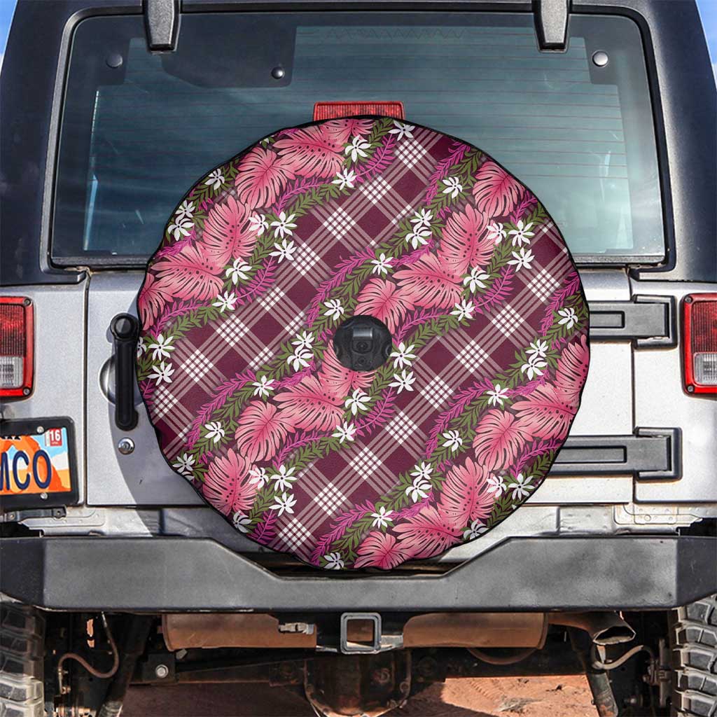 Polynesian Monstera Tiare Floral Spare Tire Cover Fuchsia Tropical Plaid - Polynesian Pride