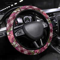 Polynesian Monstera Tiare Floral Steering Wheel Cover Fuchsia Tropical Plaid LT01 Universal Fit Pink - Polynesian Pride