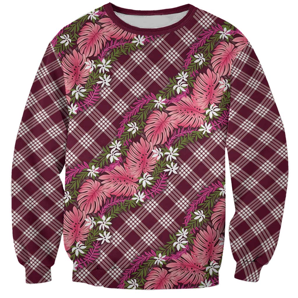 Polynesian Monstera Tiare Floral Sweatshirt Fuchsia Tropical Plaid LT01 Unisex Pink - Polynesian Pride