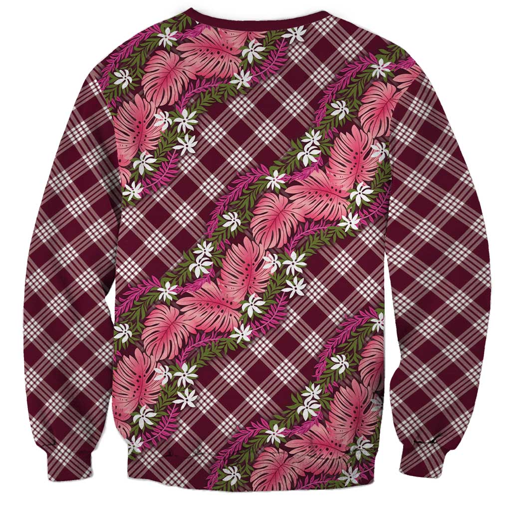 Polynesian Monstera Tiare Floral Sweatshirt Fuchsia Tropical Plaid LT01 - Polynesian Pride