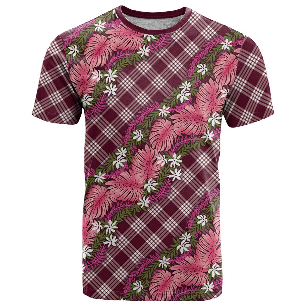 Polynesian Monstera Tiare Floral T Shirt Fuchsia Tropical Plaid LT01 Pink - Polynesian Pride