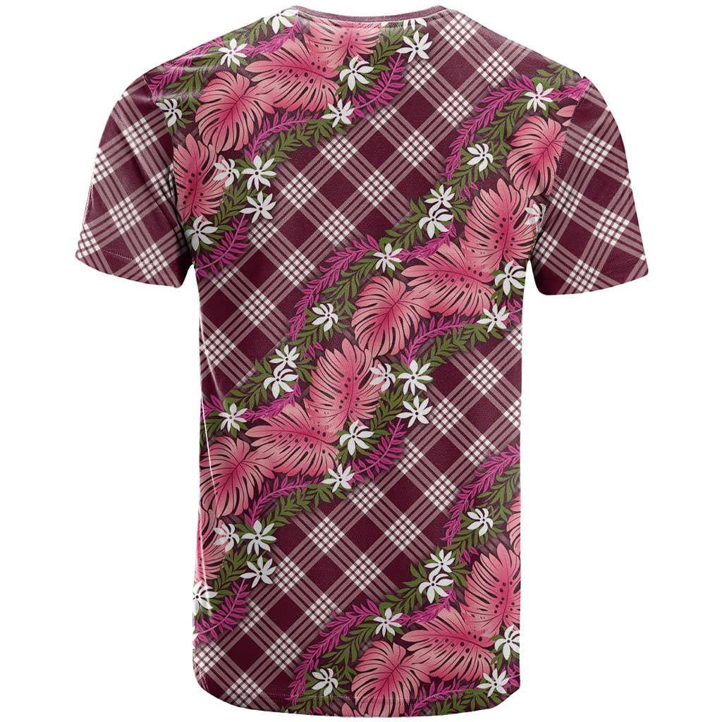 Polynesian Monstera Tiare Floral T Shirt Fuchsia Tropical Plaid LT01 - Polynesian Pride