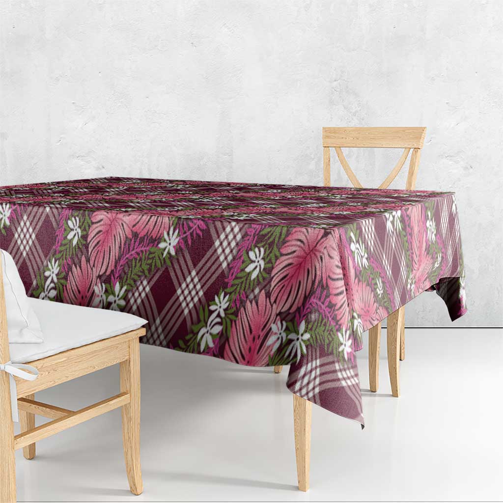 Polynesian Monstera Tiare Floral Tablecloth Fuchsia Tropical Plaid LT01 - Polynesian Pride