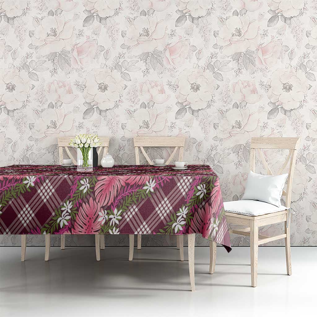 Polynesian Monstera Tiare Floral Tablecloth Fuchsia Tropical Plaid LT01 - Polynesian Pride