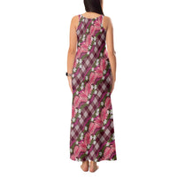 Polynesian Monstera Tiare Floral Tank Maxi Dress Fuchsia Tropical Plaid LT01 - Polynesian Pride