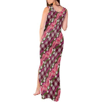 Polynesian Monstera Tiare Floral Tank Maxi Dress Fuchsia Tropical Plaid LT01 - Polynesian Pride