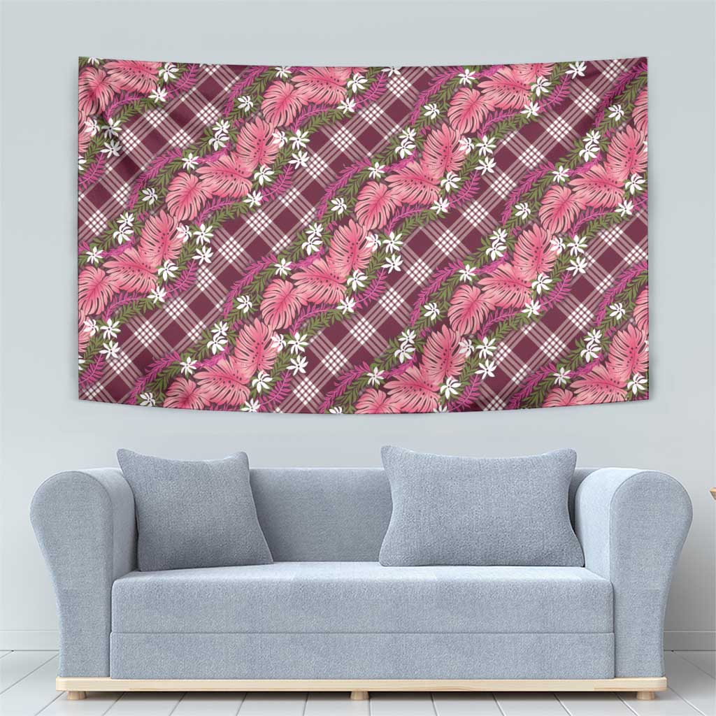 Polynesian Monstera Tiare Floral Tapestry Fuchsia Tropical Plaid - Polynesian Pride