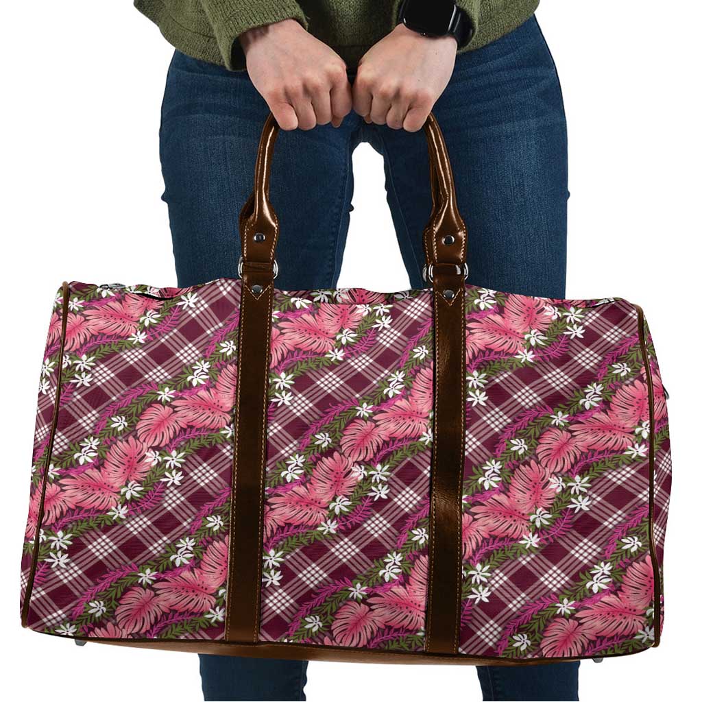 Polynesian Monstera Tiare Floral Travel Bag Fuchsia Tropical Plaid - Polynesian Pride