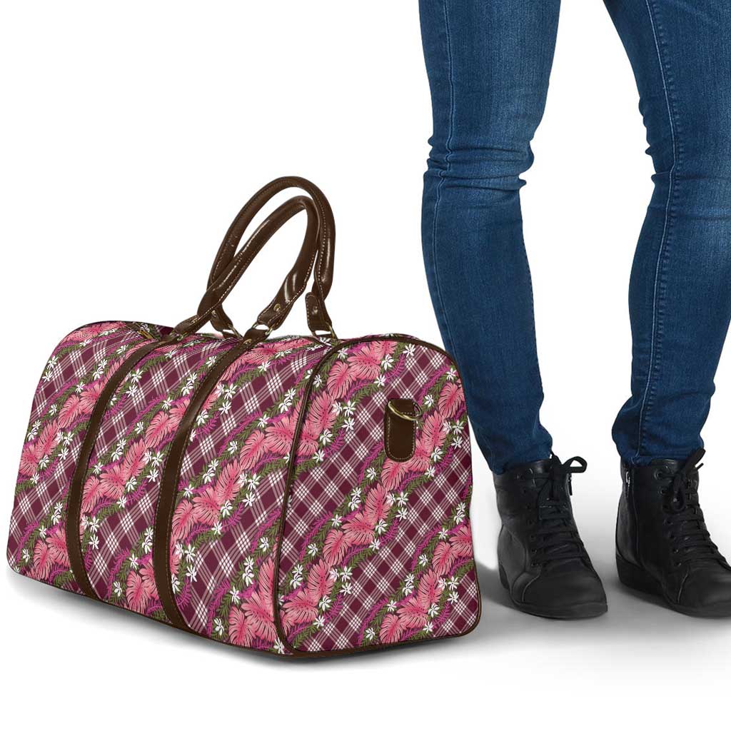 Polynesian Monstera Tiare Floral Travel Bag Fuchsia Tropical Plaid - Polynesian Pride