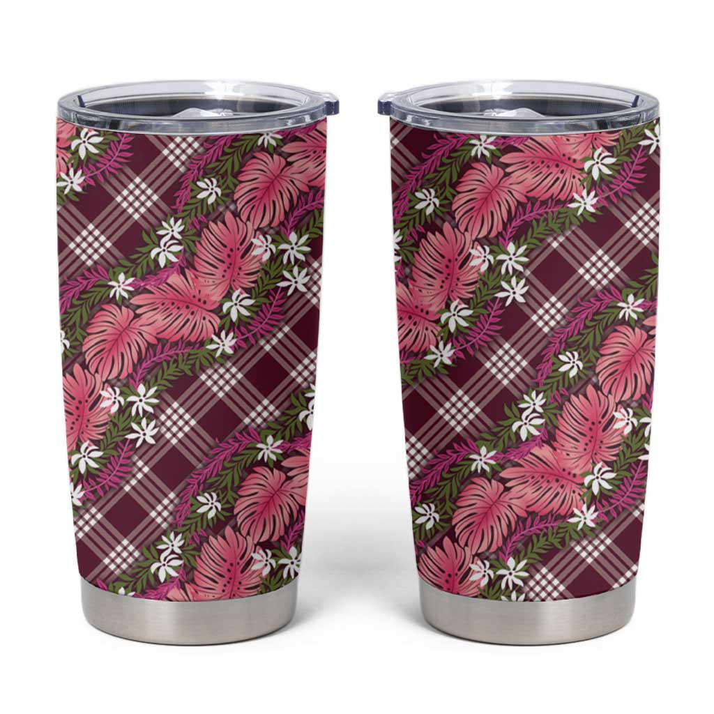 Polynesian Monstera Tiare Floral Tumbler Cup Fuchsia Tropical Plaid LT01 Pink - Polynesian Pride