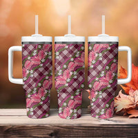 Polynesian Monstera Tiare Floral Tumbler With Handle Fuchsia Tropical Plaid - Polynesian Pride