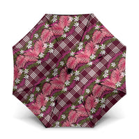 Polynesian Monstera Tiare Floral Umbrella Fuchsia Tropical Plaid LT01 One Size Folded 11.42 inch Opened Diameter 37.4 inch Pink - Polynesian Pride