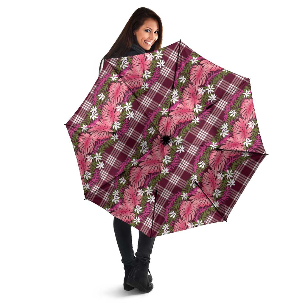 Polynesian Monstera Tiare Floral Umbrella Fuchsia Tropical Plaid LT01 - Polynesian Pride