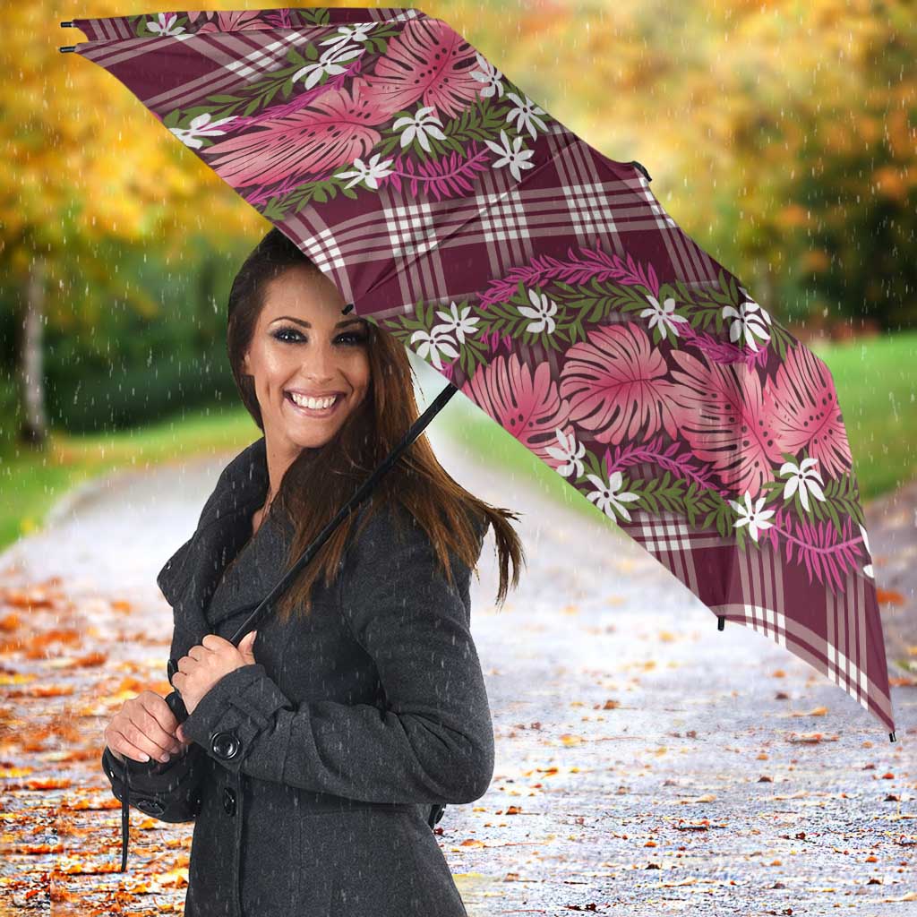 Polynesian Monstera Tiare Floral Umbrella Fuchsia Tropical Plaid LT01 - Polynesian Pride