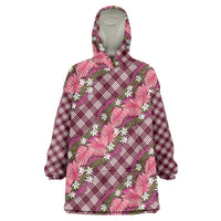 Polynesian Monstera Tiare Floral Wearable Blanket Hoodie Fuchsia Tropical Plaid LT01 One Size Pink - Polynesian Pride