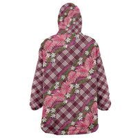 Polynesian Monstera Tiare Floral Wearable Blanket Hoodie Fuchsia Tropical Plaid LT01 - Polynesian Pride