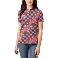 Polynesian Monstera Tiare Floral Women Polo Shirt Fuchsia Tropical Plaid LT01 - Polynesian Pride