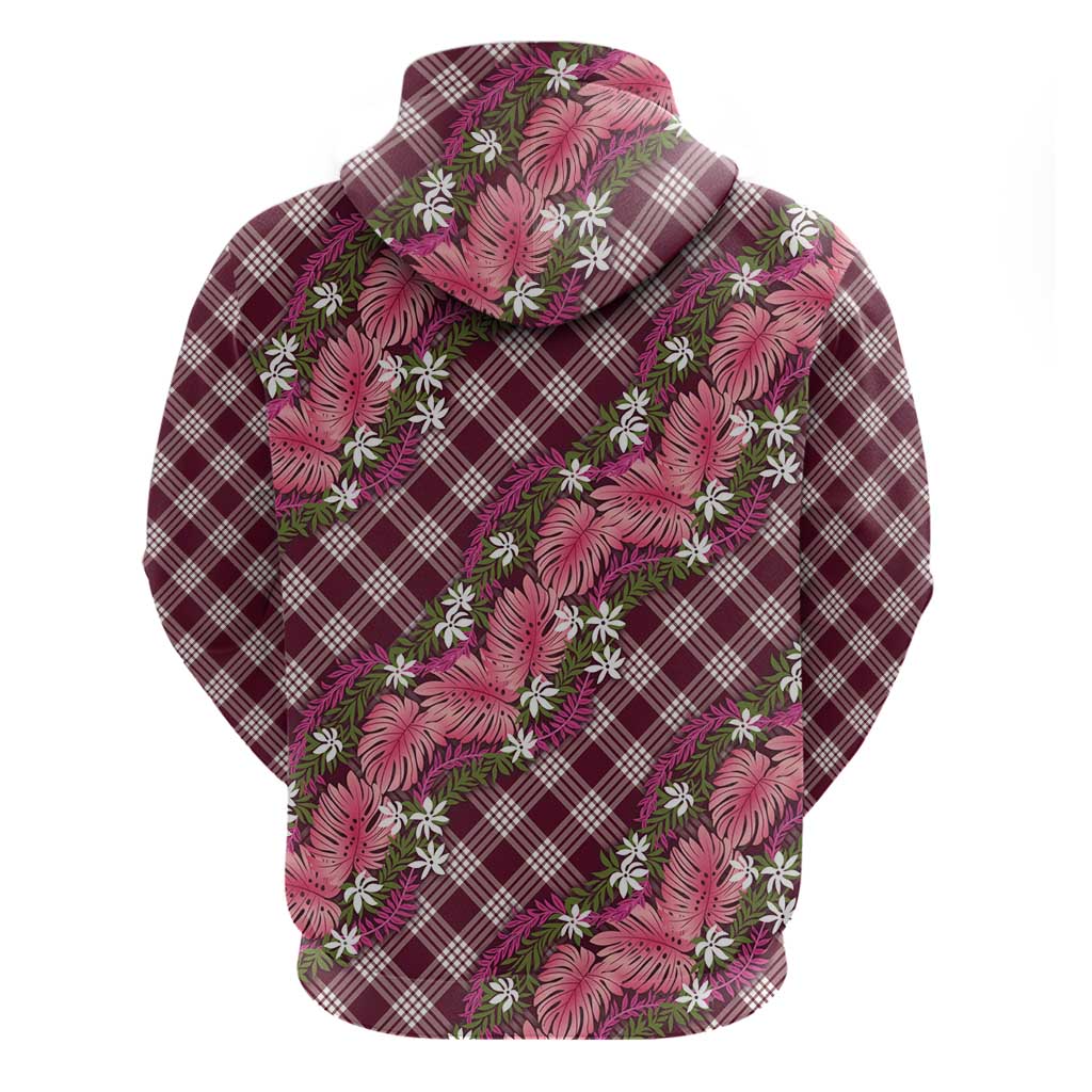 Polynesian Monstera Tiare Floral Zip Hoodie Fuchsia Tropical Plaid LT01 - Polynesian Pride