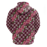 Polynesian Monstera Tiare Floral Zip Hoodie Fuchsia Tropical Plaid LT01 - Polynesian Pride