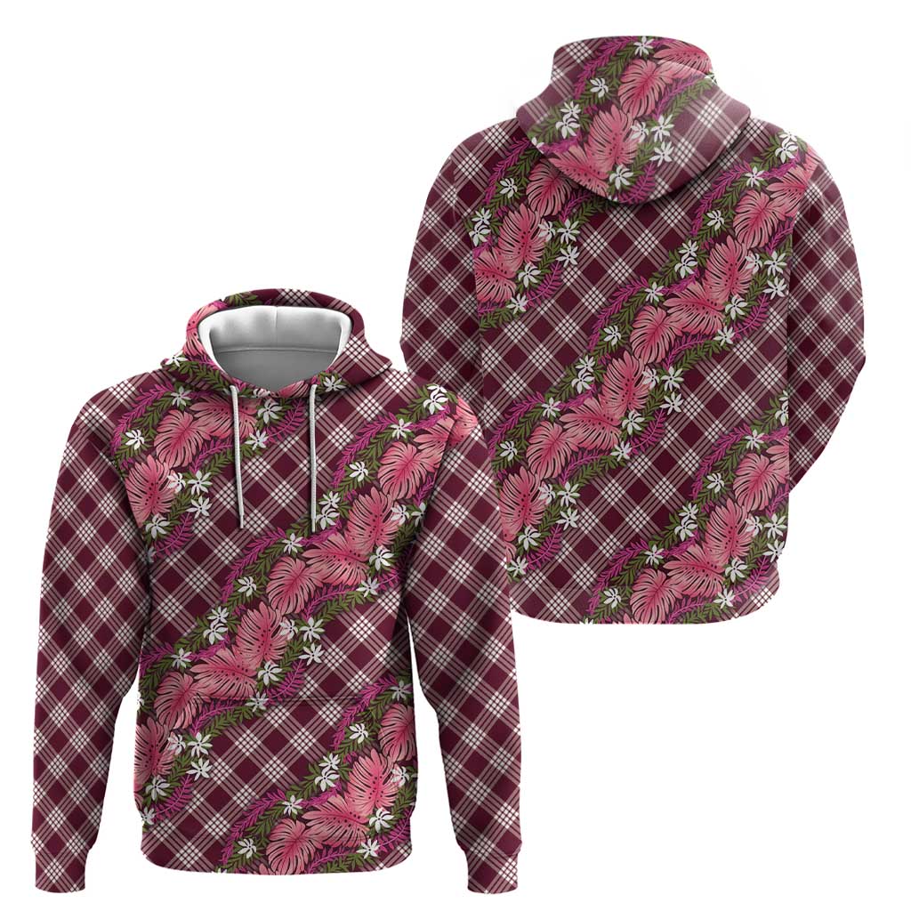 Polynesian Monstera Tiare Floral Zip Hoodie Fuchsia Tropical Plaid LT01 - Polynesian Pride
