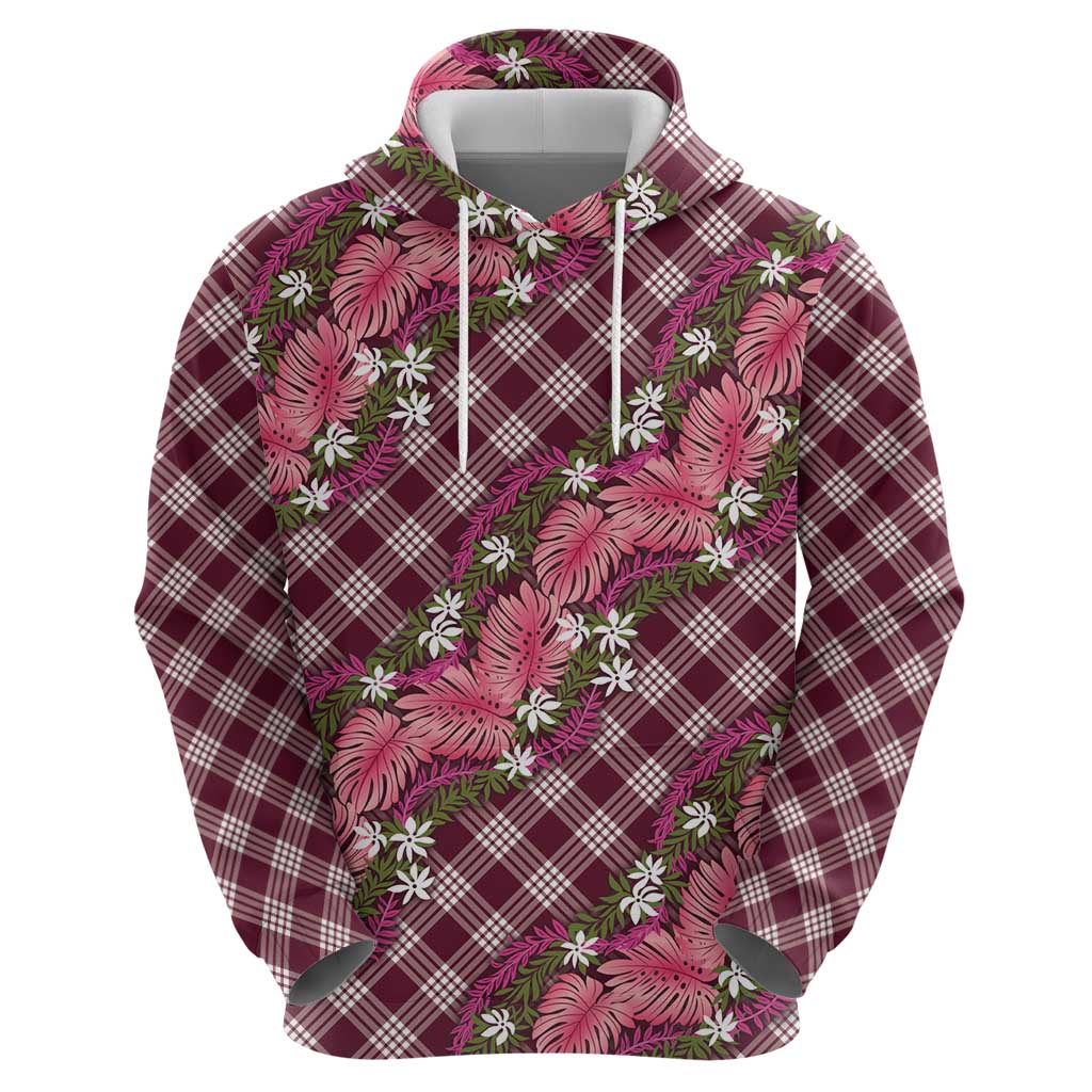 Polynesian Monstera Tiare Floral Zip Hoodie Fuchsia Tropical Plaid LT01 - Polynesian Pride