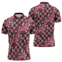 Polynesian Monstera Tiare Floral Zipper Polo Shirt Fuchsia Tropical Plaid LT01 - Polynesian Pride