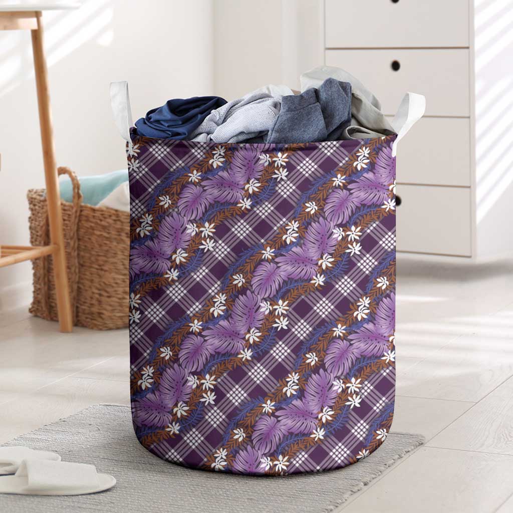 Polynesian Monstera Tiare Floral Laundry Basket Lavender Tropical Plaid LT01 Purple - Polynesian Pride