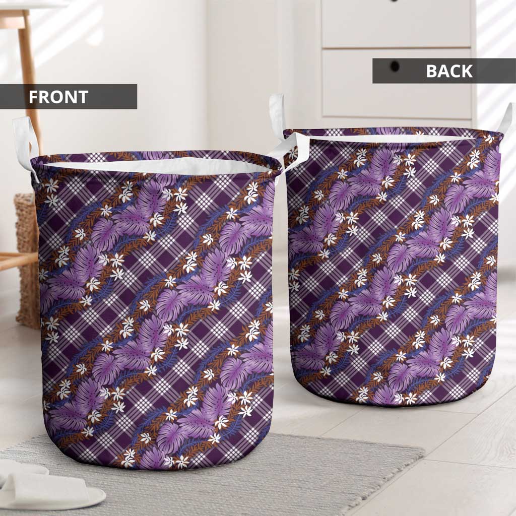 Polynesian Monstera Tiare Floral Laundry Basket Lavender Tropical Plaid LT01 - Polynesian Pride