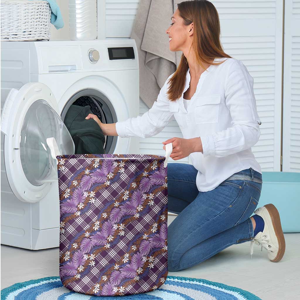 Polynesian Monstera Tiare Floral Laundry Basket Lavender Tropical Plaid LT01 - Polynesian Pride