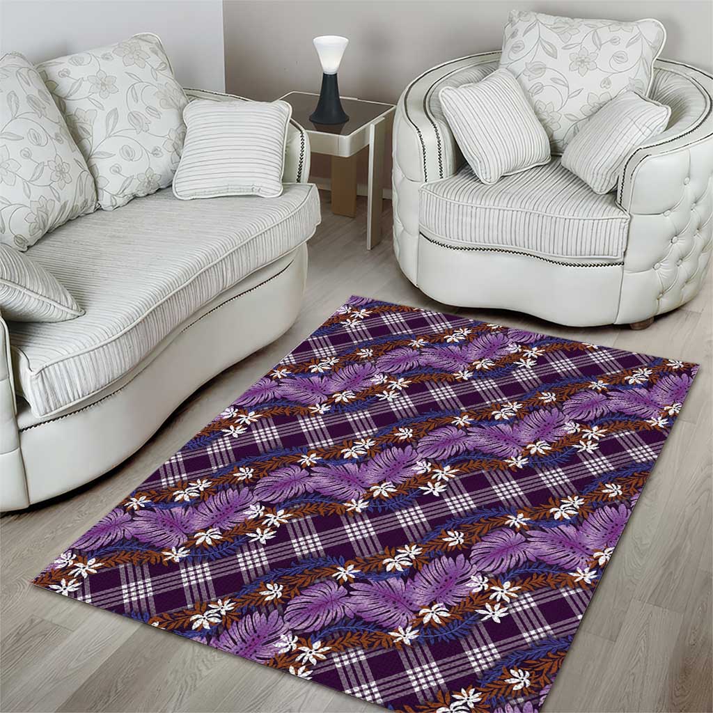Polynesian Monstera Tiare Floral Area Rug Lavender Tropical Plaid - Polynesian Pride