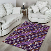 Polynesian Monstera Tiare Floral Area Rug Lavender Tropical Plaid - Polynesian Pride
