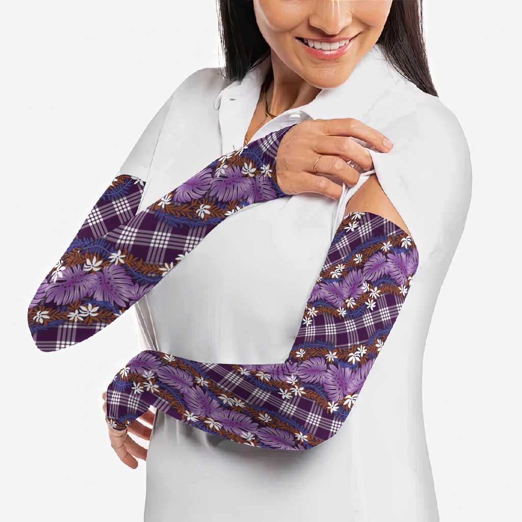 Polynesian Monstera Tiare Floral Arm Sleeves Lavender Tropical Plaid LT01 - Polynesian Pride