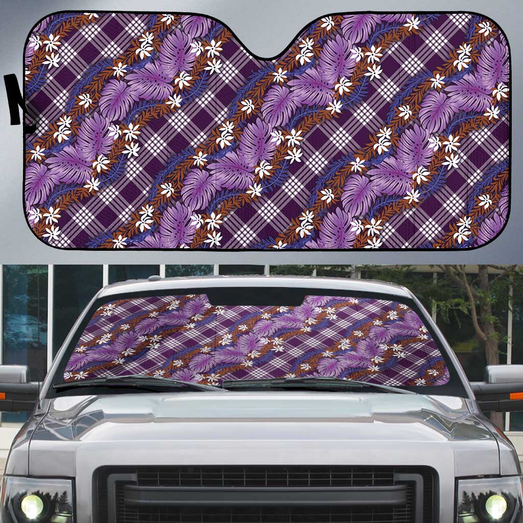 Polynesian Monstera Tiare Floral Auto Sun Shade Lavender Tropical Plaid - Polynesian Pride