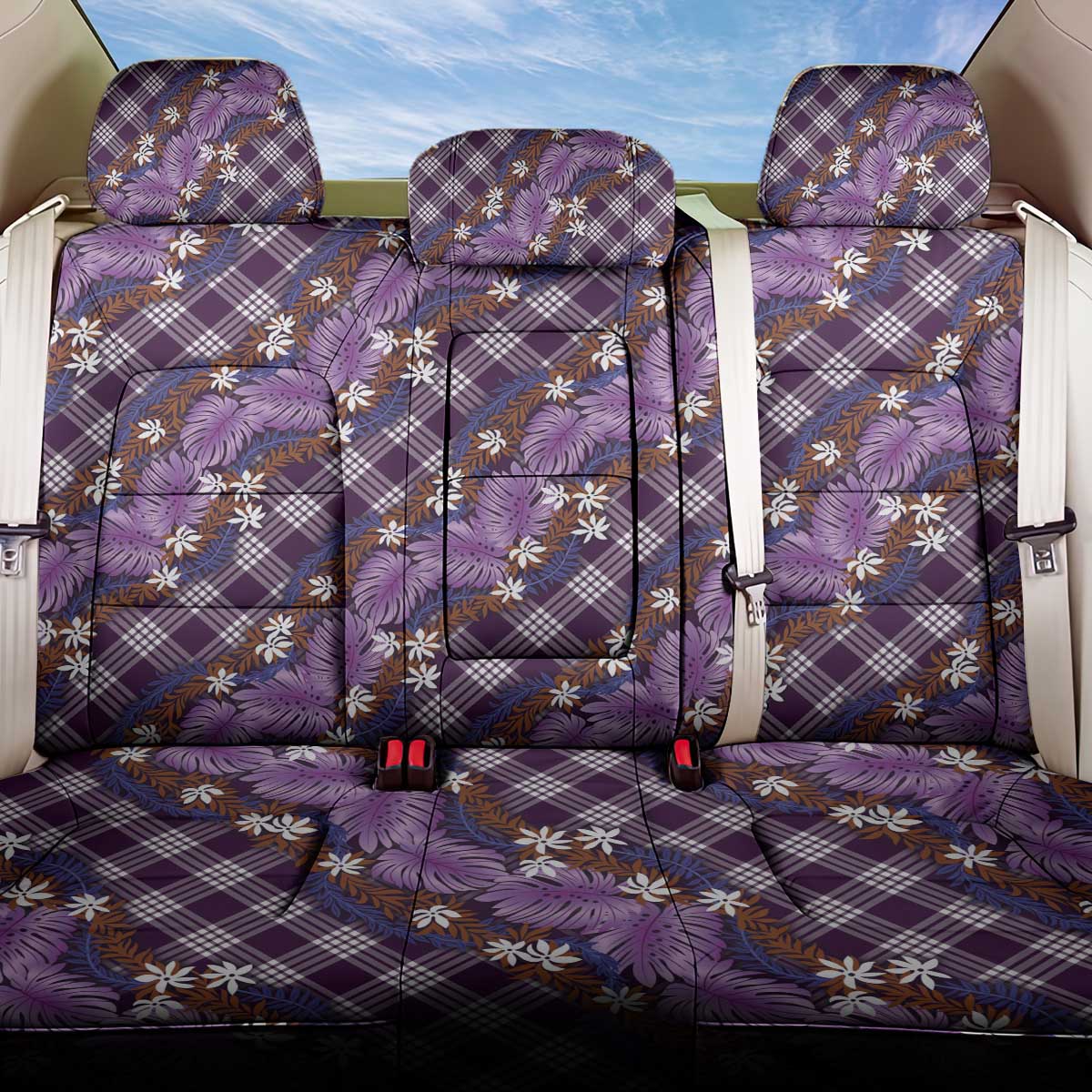 Polynesian Monstera Tiare Floral Back Car Seat Cover Lavender Tropical Plaid LT01 One Size Purple - Polynesian Pride