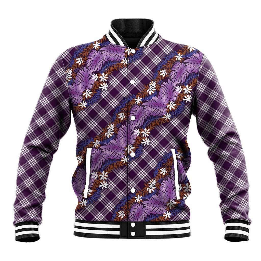 Polynesian Monstera Tiare Floral Baseball Jacket Lavender Tropical Plaid LT01 Unisex Purple - Polynesian Pride
