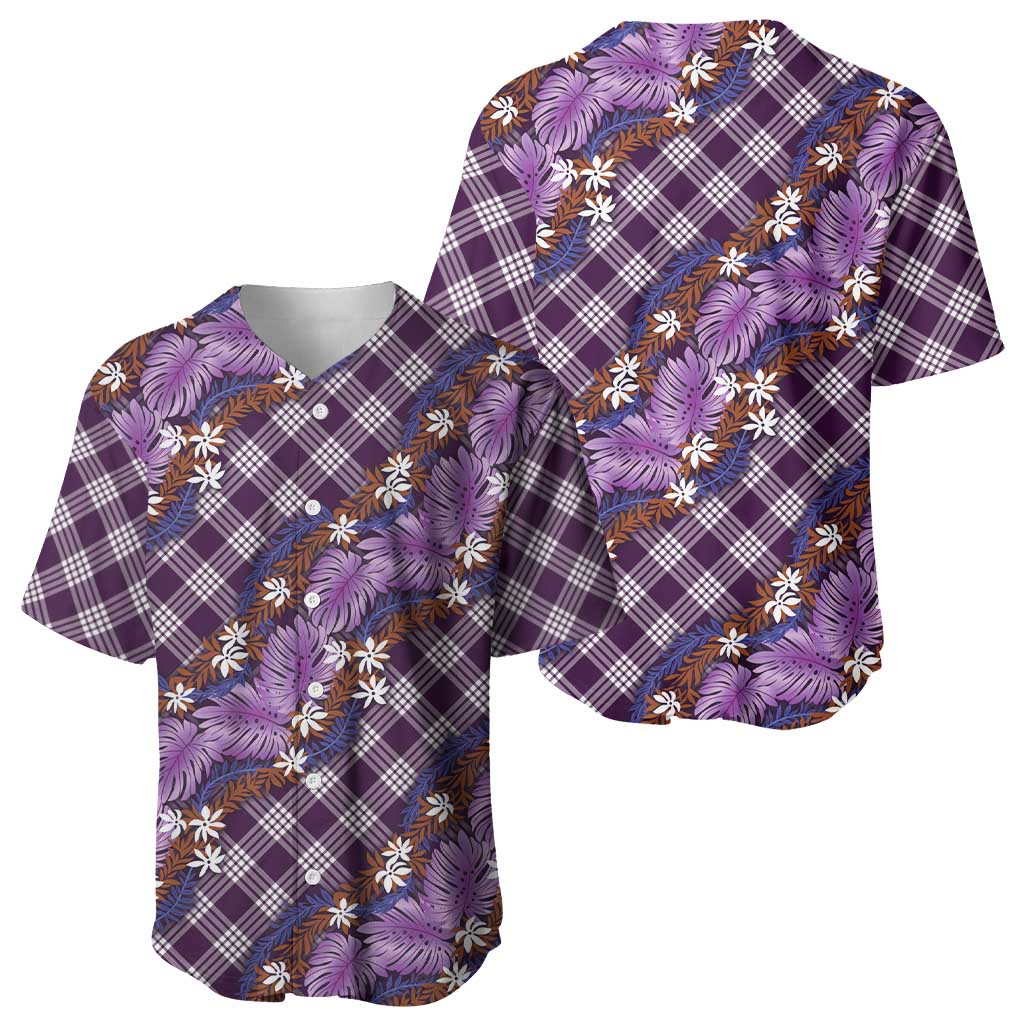 Polynesian Monstera Tiare Floral Baseball Jersey Lavender Tropical Plaid LT01 - Polynesian Pride