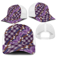 Polynesian Monstera Tiare Floral Baseball Net Cap Lavender Tropical Plaid - Polynesian Pride