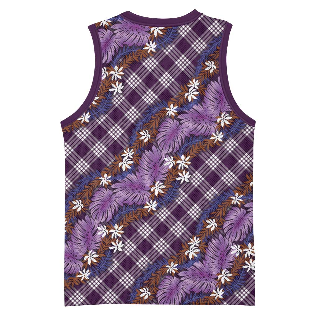 Polynesian Monstera Tiare Floral Basketball Jersey Lavender Tropical Plaid LT01 - Polynesian Pride