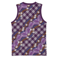 Polynesian Monstera Tiare Floral Basketball Jersey Lavender Tropical Plaid LT01 - Polynesian Pride