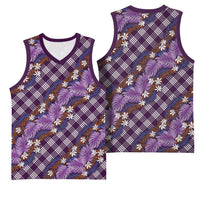Polynesian Monstera Tiare Floral Basketball Jersey Lavender Tropical Plaid LT01 - Polynesian Pride